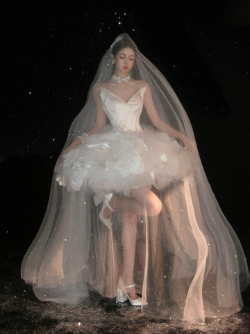 Cute A Line Strapless White Satin Tulle Short Party Dress Birthday Dress HZ1023